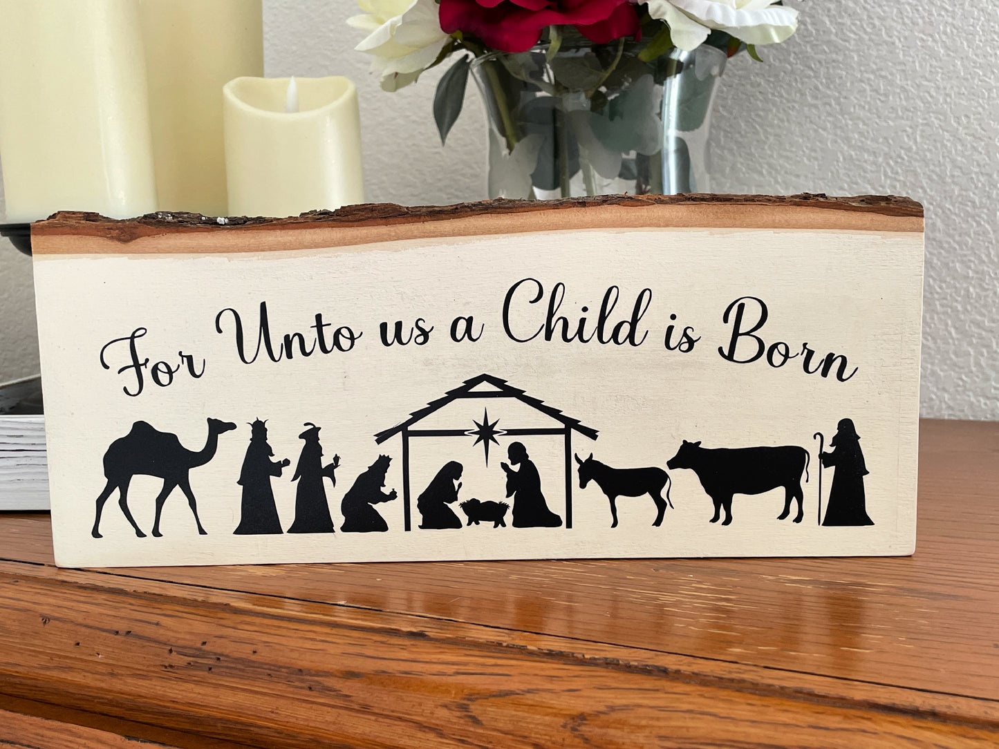 Christmas Wooden Nativity Sign - Rustic Farmhouse Decor