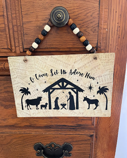 Christmas Nativity Scene, Small Rustic Farmhouse Wood Sign