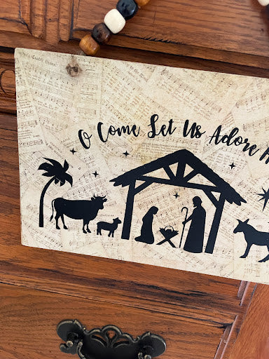Christmas Nativity Scene, Small Rustic Farmhouse Wood Sign