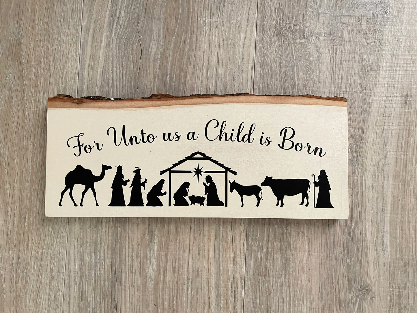 Christmas Wooden Nativity Sign - Rustic Farmhouse Decor
