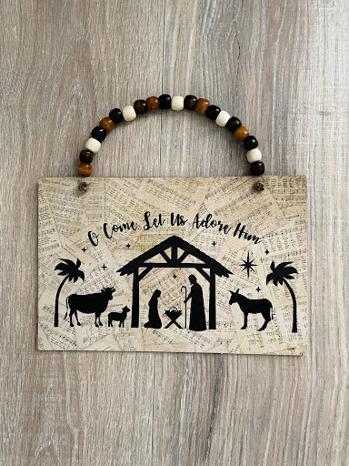 Christmas Nativity Scene, Small Rustic Farmhouse Wood Sign