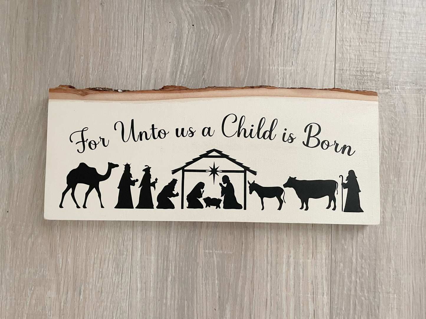 Christmas Wooden Nativity Sign - Rustic Farmhouse Decor
