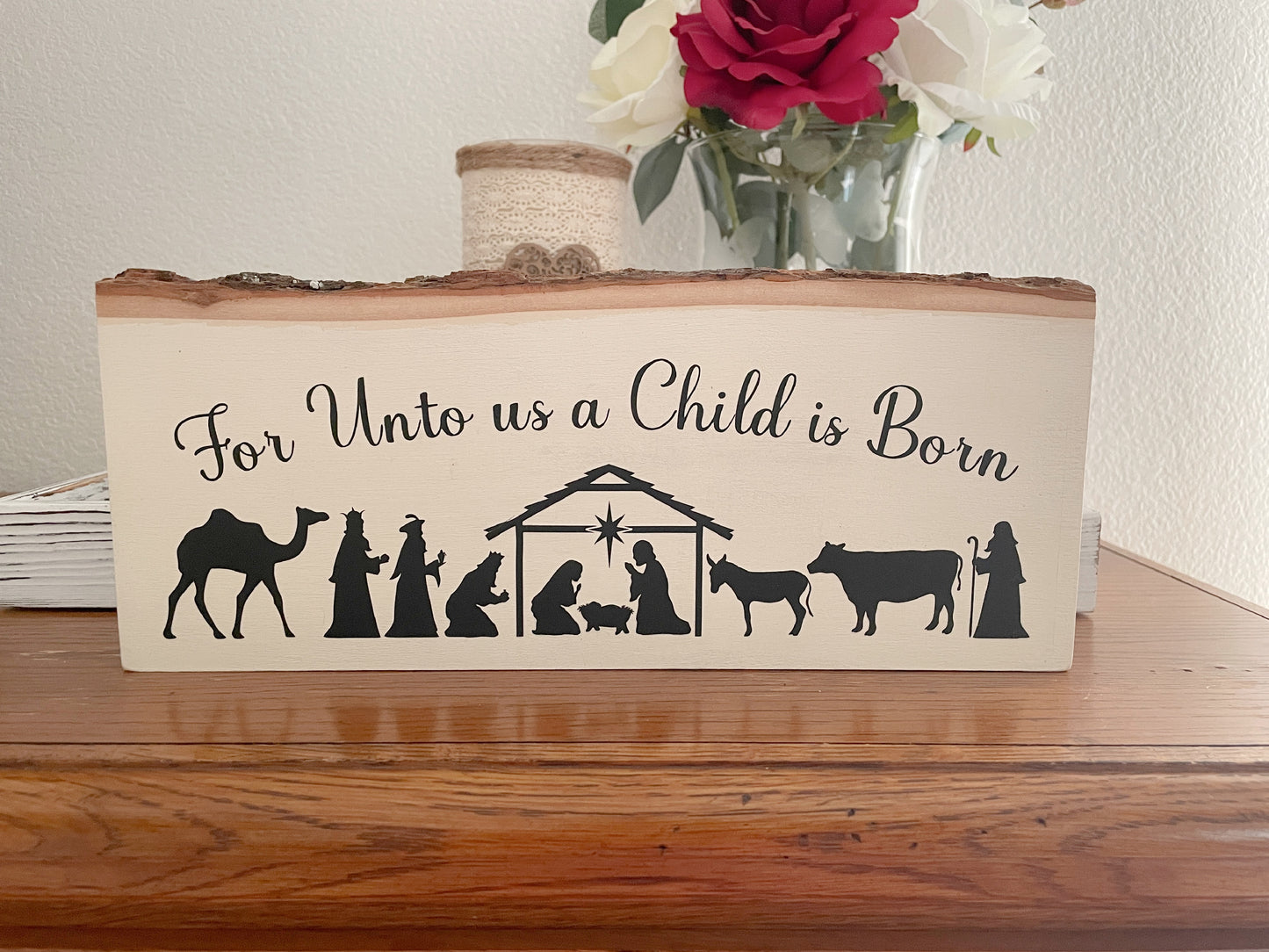Christmas Wooden Nativity Sign - Rustic Farmhouse Decor