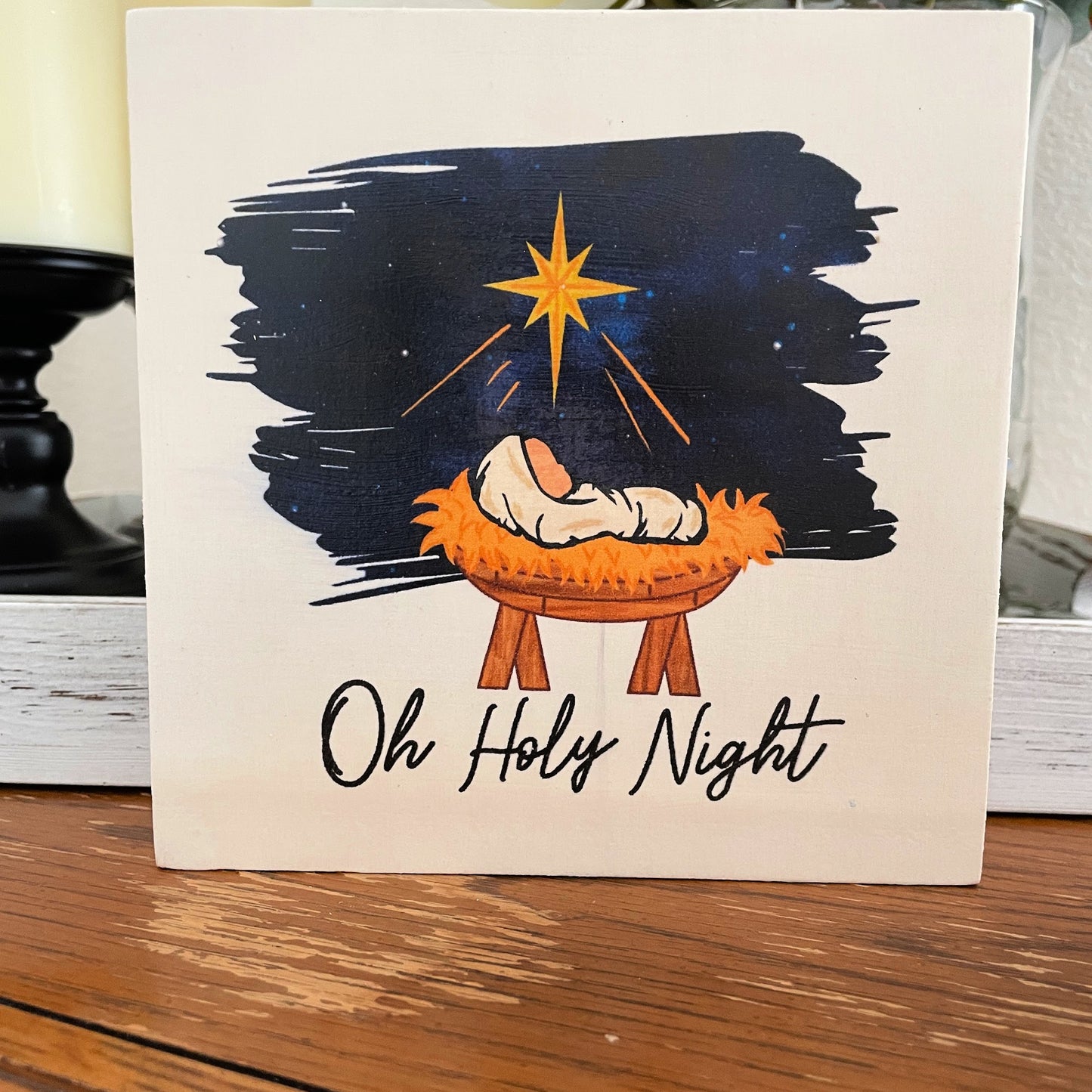 Oh Holy Night Wood Sign, Christmas Shelf Sitter Decor
