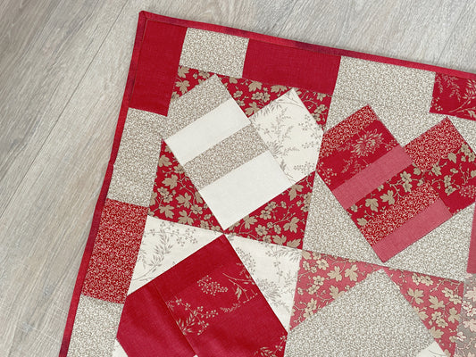 Valentine Quilted Table Topper , Handmade Farmhouse Heart Mini Quilt, 19 x 19