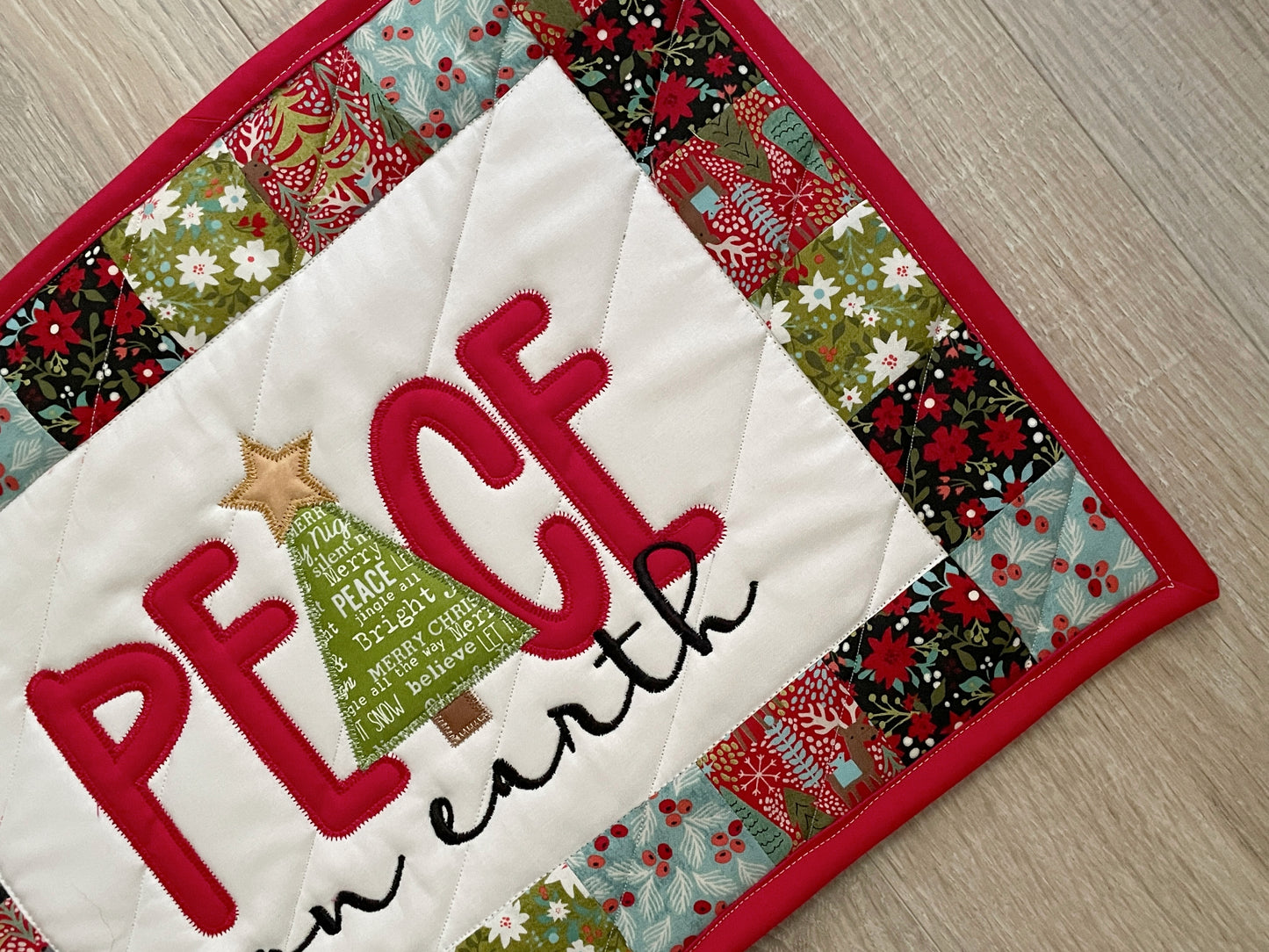 Quilted Christmas Large Casserole Hot Pad, Peace on Earth
