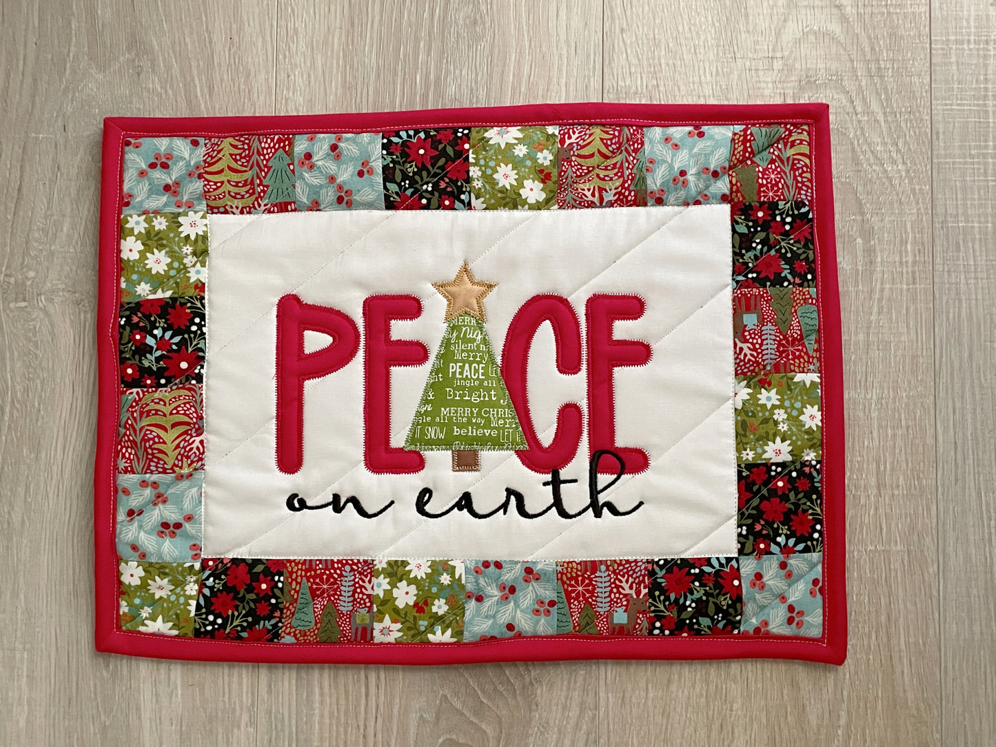 Quilted Christmas Large Casserole Hot Pad, Peace on Earth