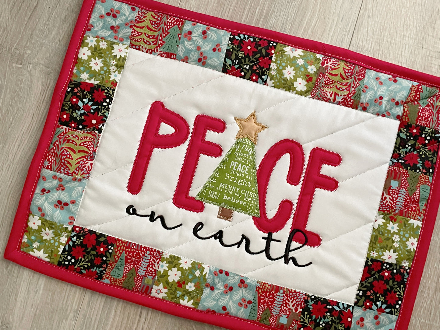 Quilted Christmas Large Casserole Hot Pad, Peace on Earth