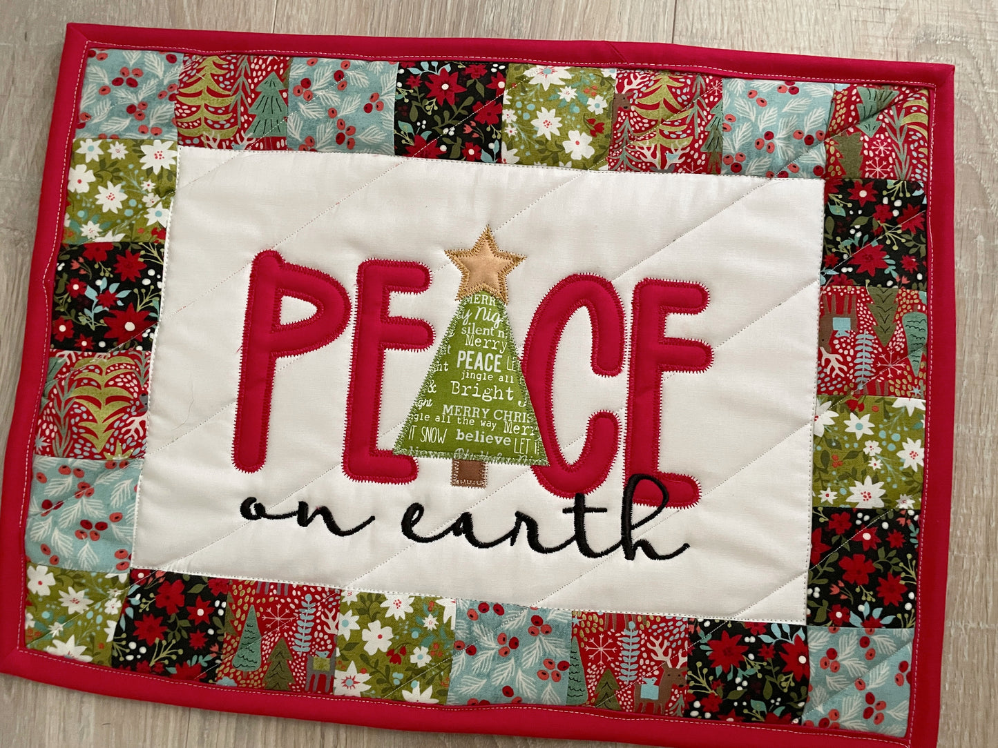 Quilted Christmas Large Casserole Hot Pad, Peace on Earth