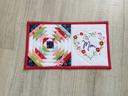 Floral Quilted Mug Rug: Handmade Gift for Mom