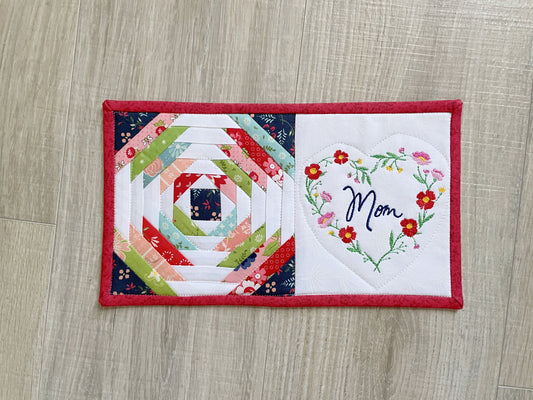 Floral Quilted Mug Rug: Handmade Gift for Mom
