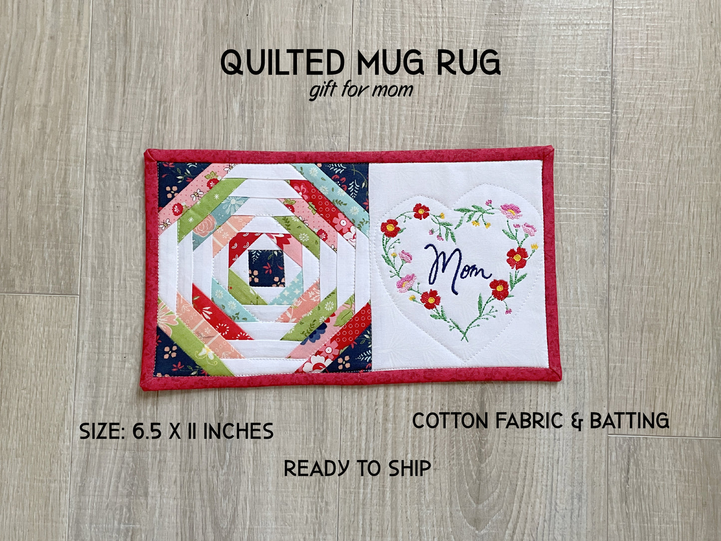 Floral Quilted Mug Rug: Handmade Gift for Mom
