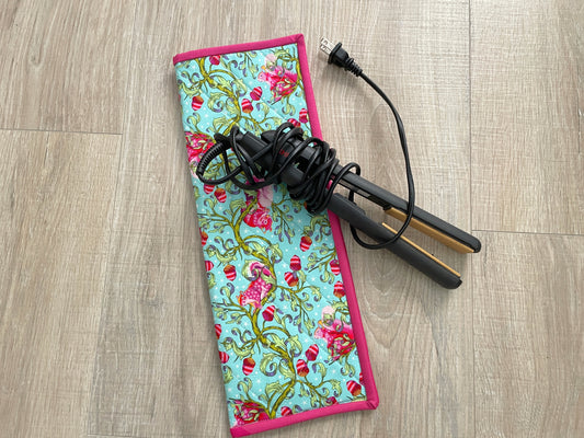 Flat/Curling Iron Quilted Case, Pink and Aqua