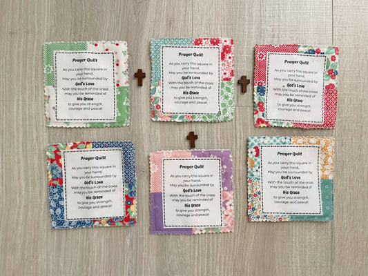 6 Mini prayer quilt with wooden cross and printed prayer poem
