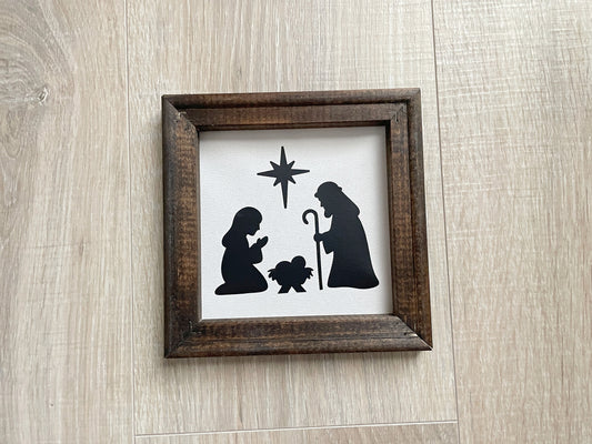 Wood Framed Nativity Christmas Decor | Farmhouse Christian Wall Art