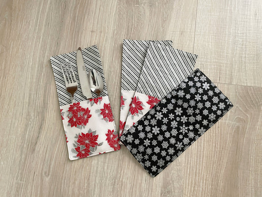 Poinsettia Christmas Cutlery Pockets Set