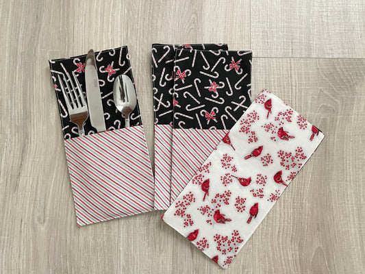 Red Stripe Christmas Cutlery Pockets Set