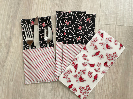 Red Stripe Christmas Cutlery Pockets Set