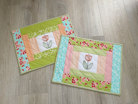 Handmade Quilted Placemats, Set of 2 Spring Table Decor Mats