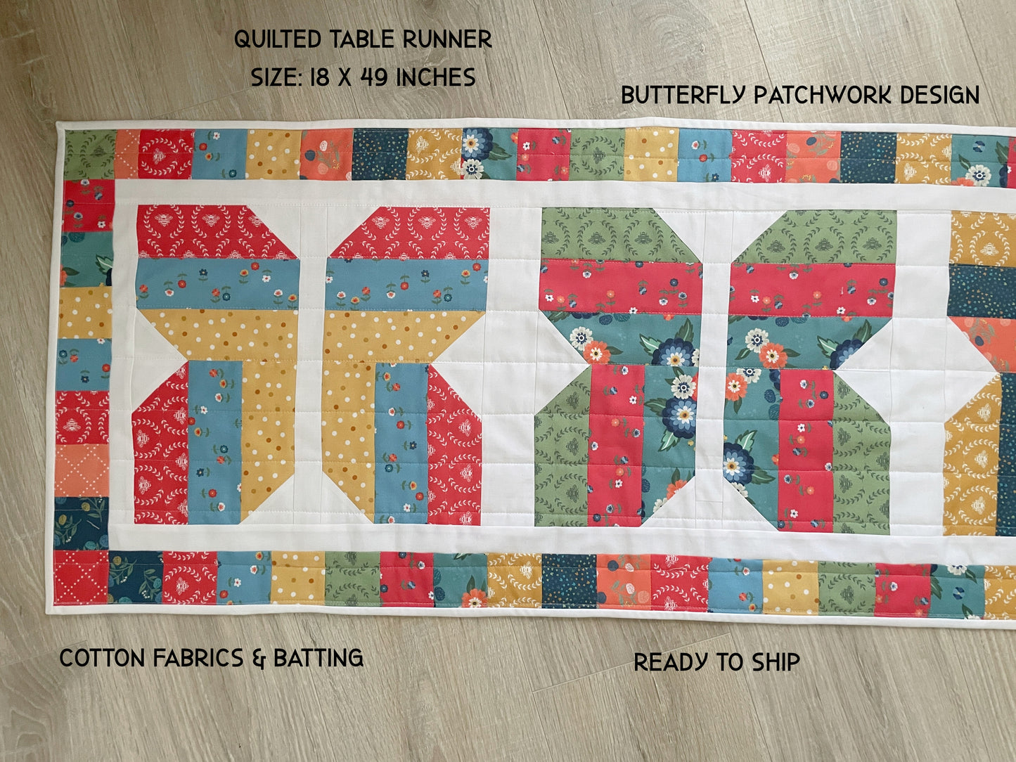 Handmade Quilted Table Runner, Butterflies Perfect for Spring