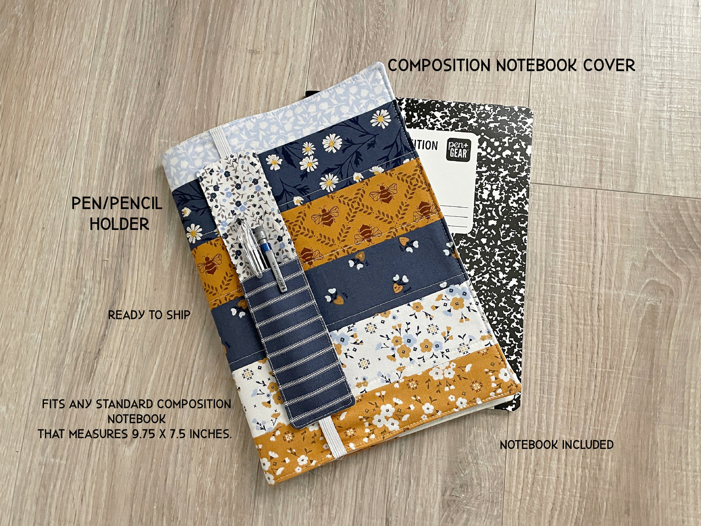 Patchwork Composition Notebook Cover with Pen Holder