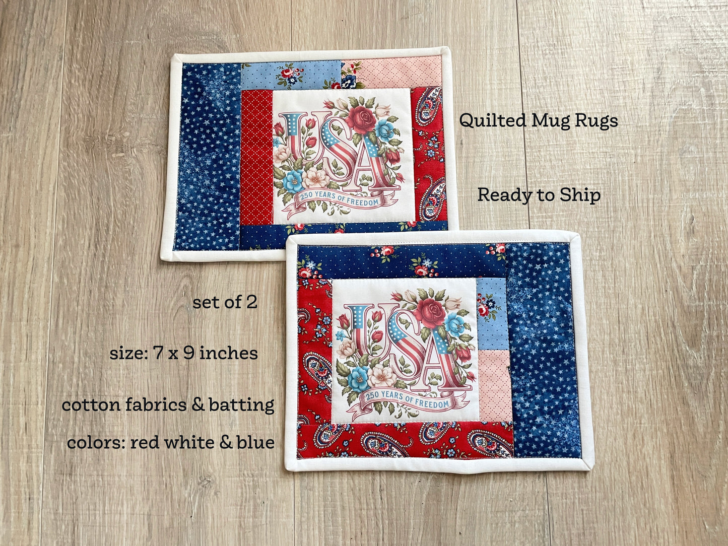 Patriotic Quilted Mug Rugs – USA 250 – Set of Two