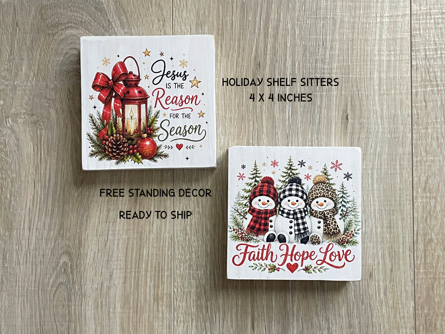 Winter Faith Shelf Sitters | Farmhouse Christian Tabletop Decor