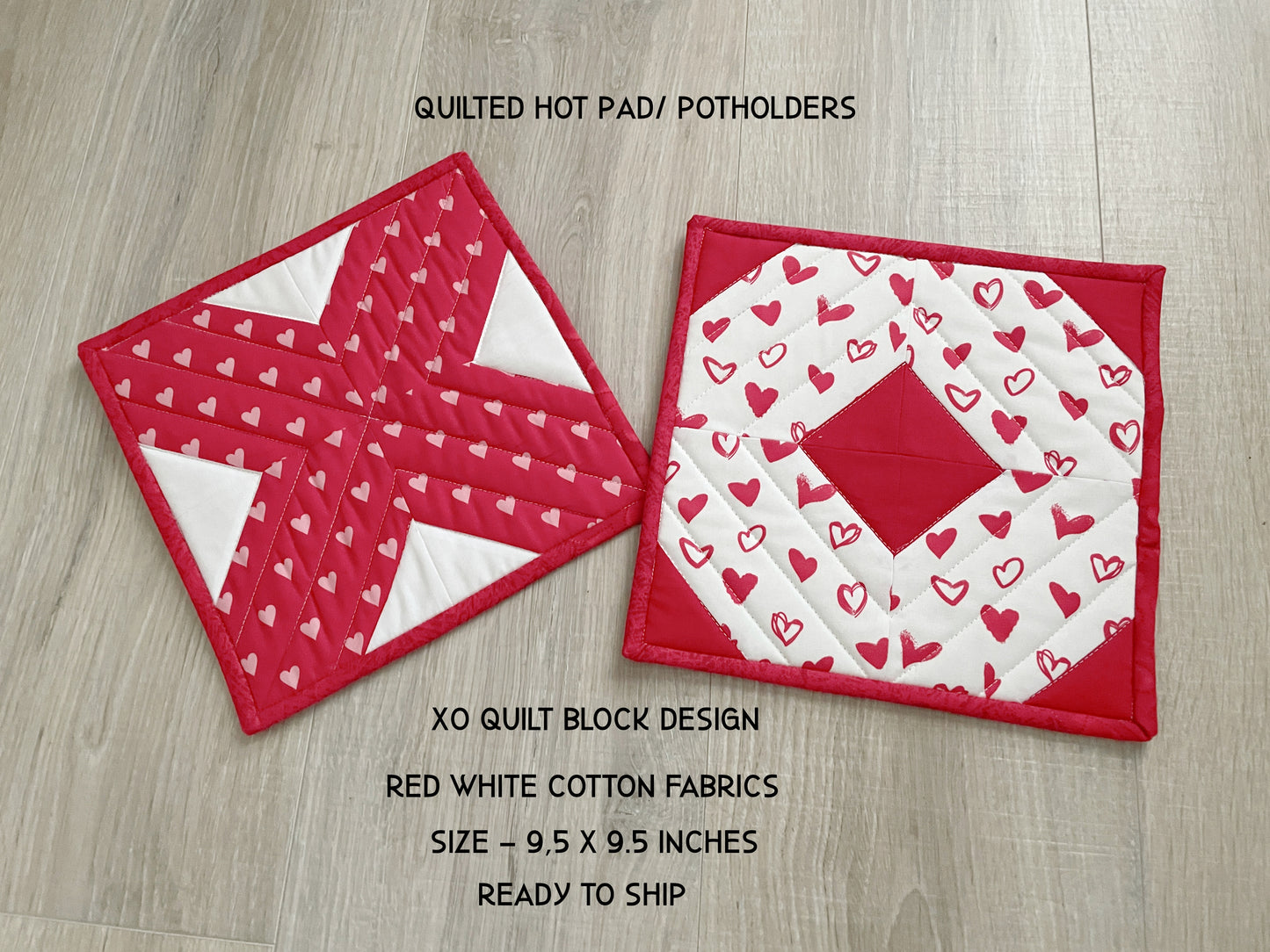 Handmade Valentine's Day Potholders, XO Hot Pads