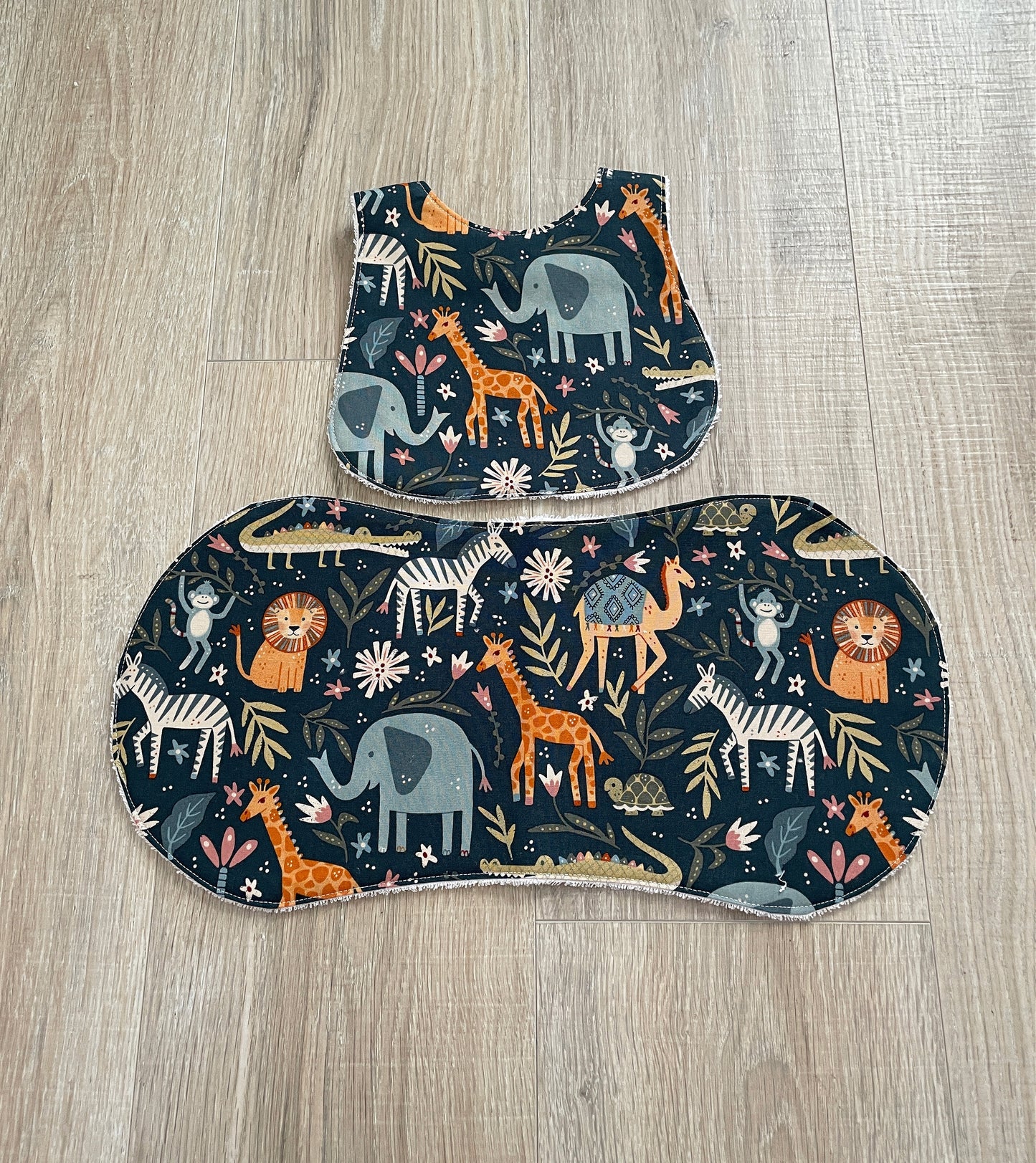 Custom Jungle Animals Baby Bib and Burp Cloth Set for Boys