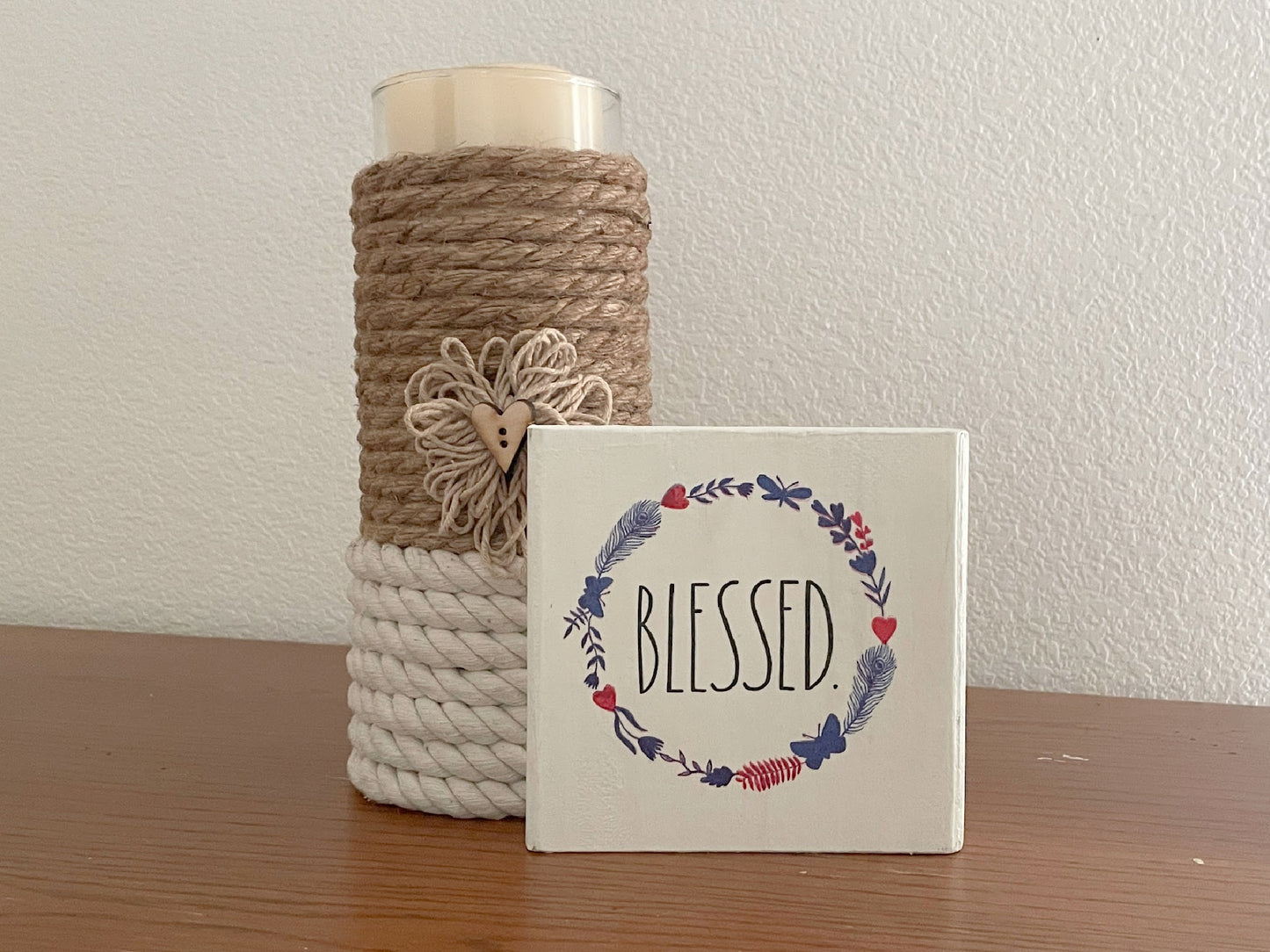 Patriotic Wood Block Sign, Tier Tray Shelf Sitter, Blessed Wreath Decor