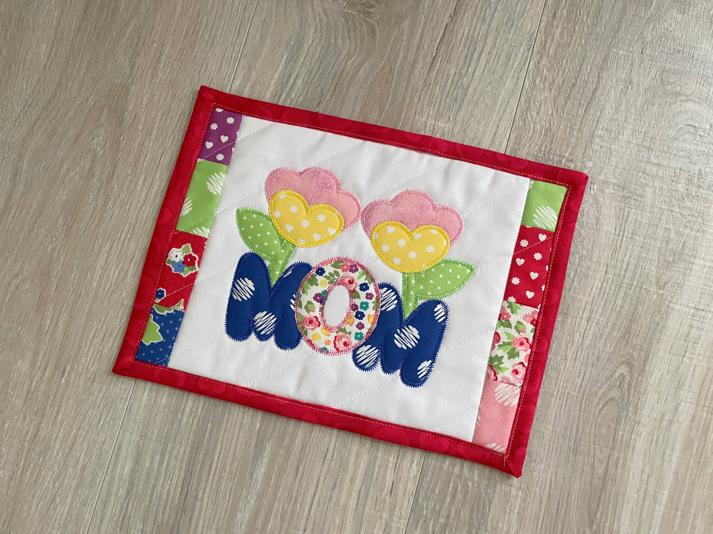 Handmade Quilted Mug Rug, Fabric Coaster gift for Mom
