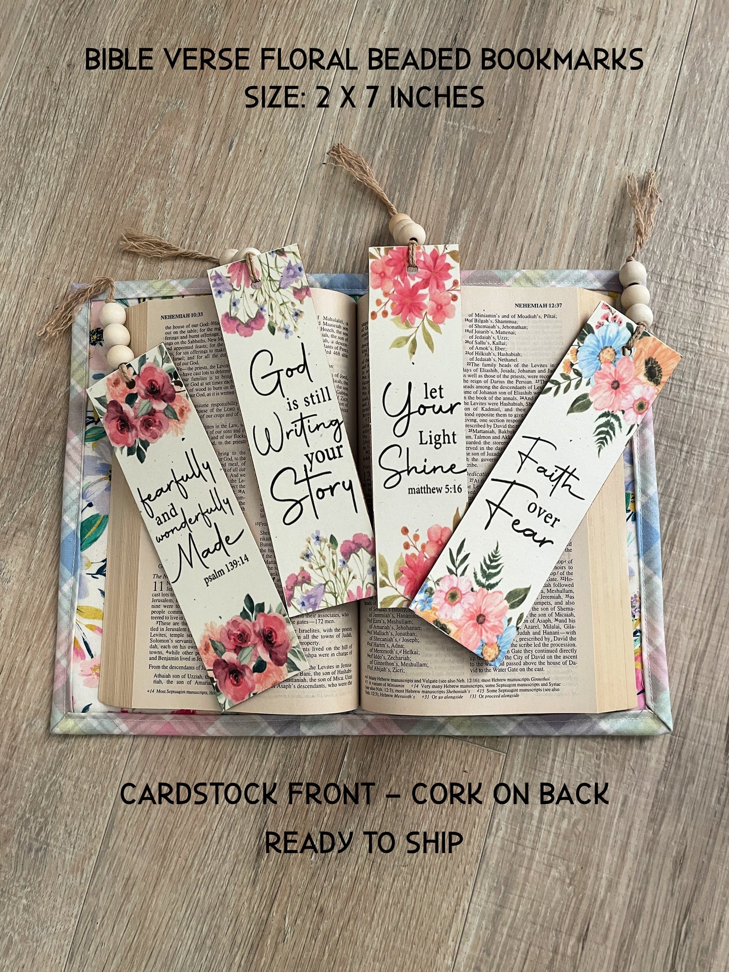 Floral Bible Verse Bookmarks, Set of 4 with Beaded Tassel, Bundle 2