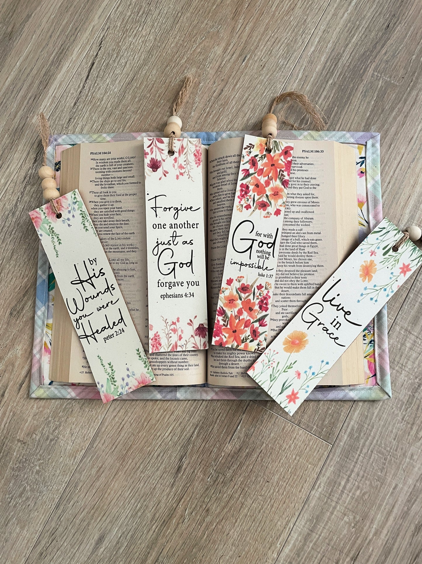 Floral Bible Verse Bookmarks, Set of 4 with Beaded Tassel, Bundle 3