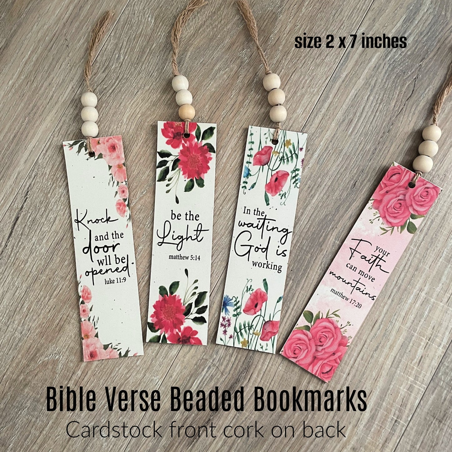 Floral Bible Verse Bookmarks, Set of 4 with Beaded Tassel, Bundle 4
