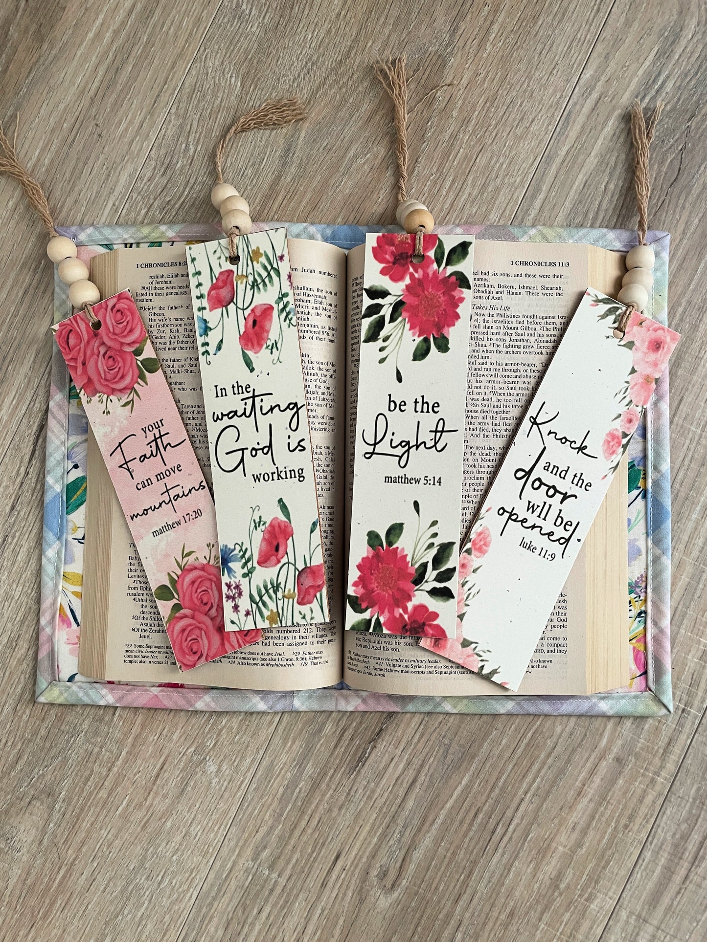 Floral Bible Verse Bookmarks, Set of 4 with Beaded Tassel, Bundle 4