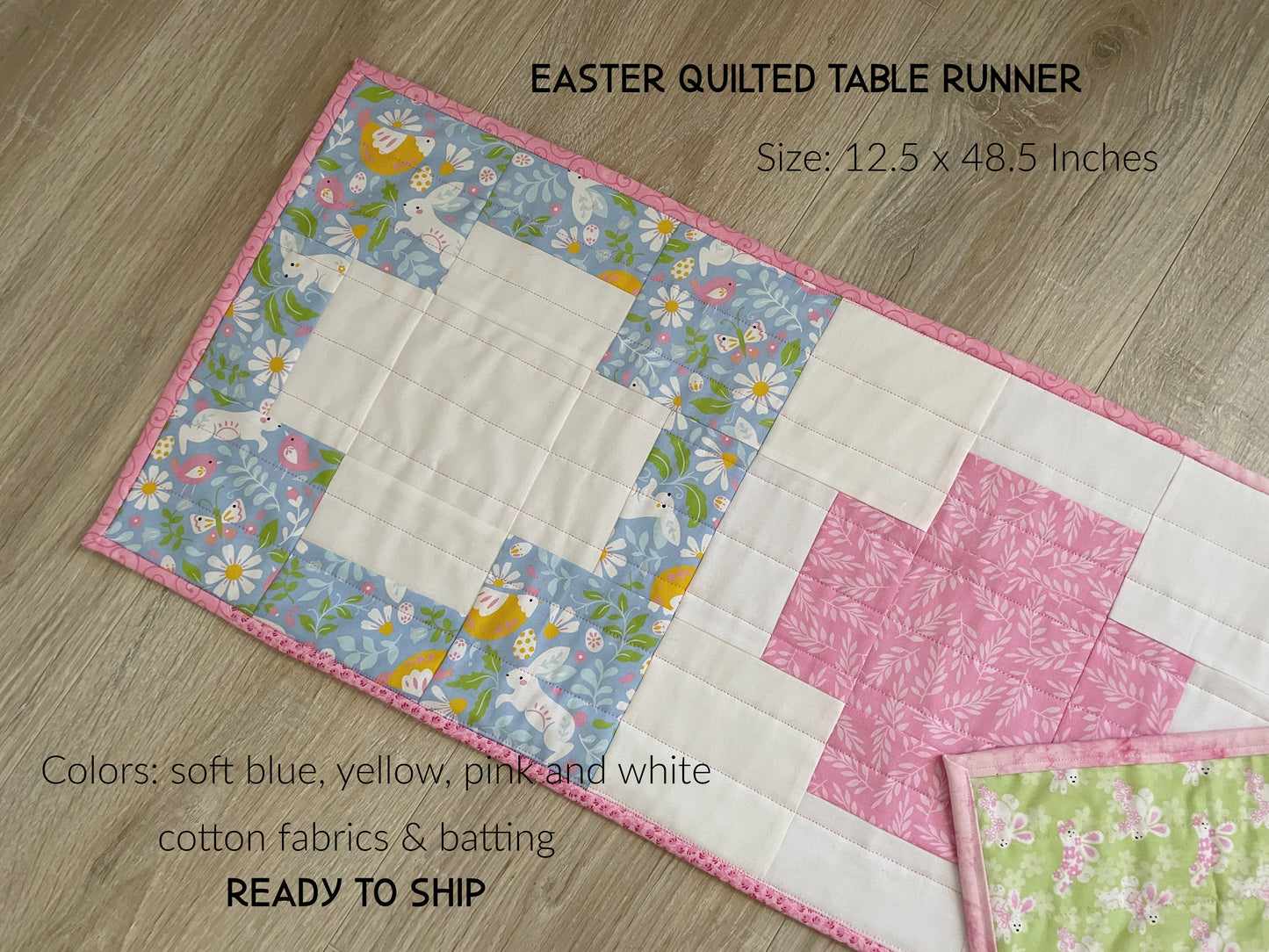 Quilted Table Runner, Quilted Easter Table Runner, Modern Cross Spring Table Runner, 12 x 48 inches