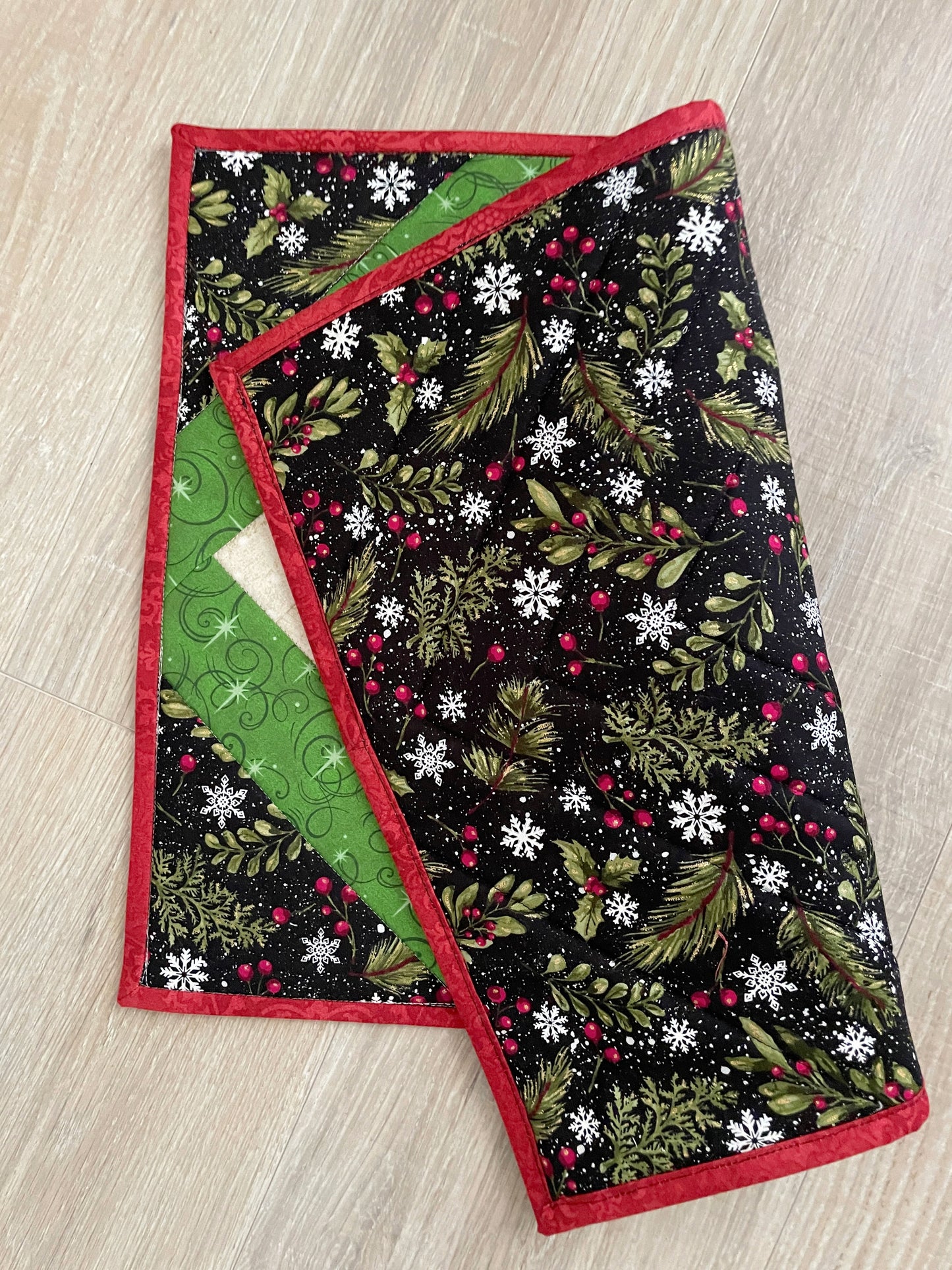 Handmade Quilted Casserole Hot Pad, Scrappy Oversized Christmas Kitchen Potholder