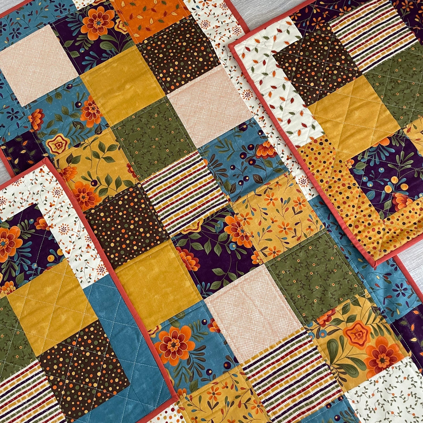 Handmade Quilted Fall Table Runner with Matching Placemats