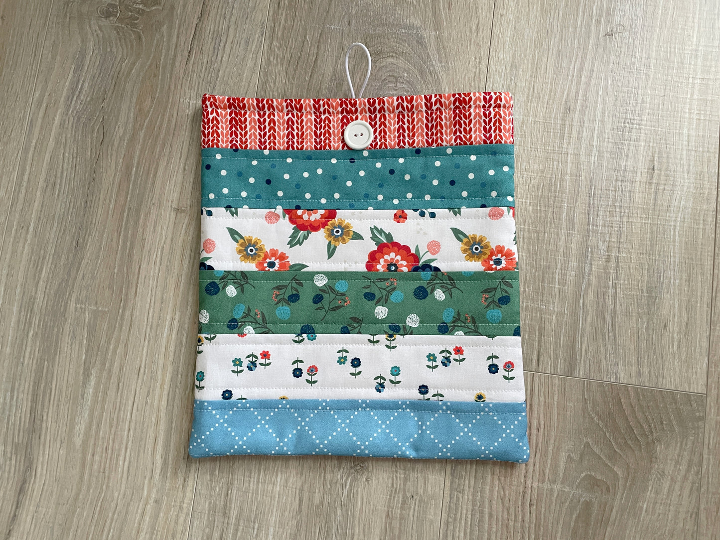 Handmade Quilted Book Cover, Patchwork Sleeve with Button Closure, Reading Gift