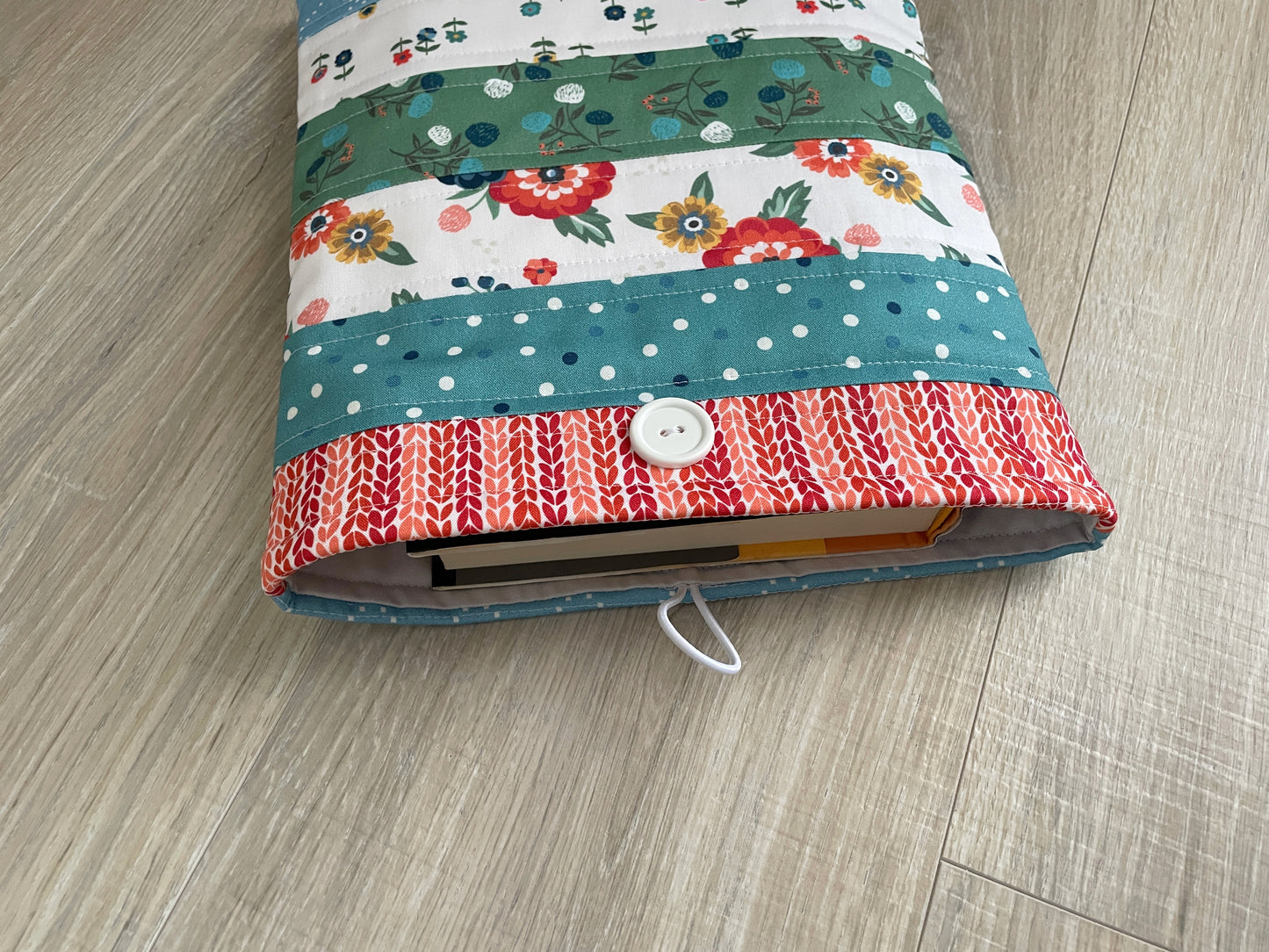 Handmade Quilted Book Cover, Patchwork Sleeve with Button Closure, Reading Gift