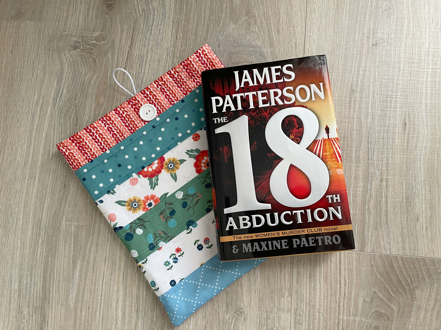 Handmade Quilted Book Cover, Patchwork Sleeve with Button Closure, Reading Gift