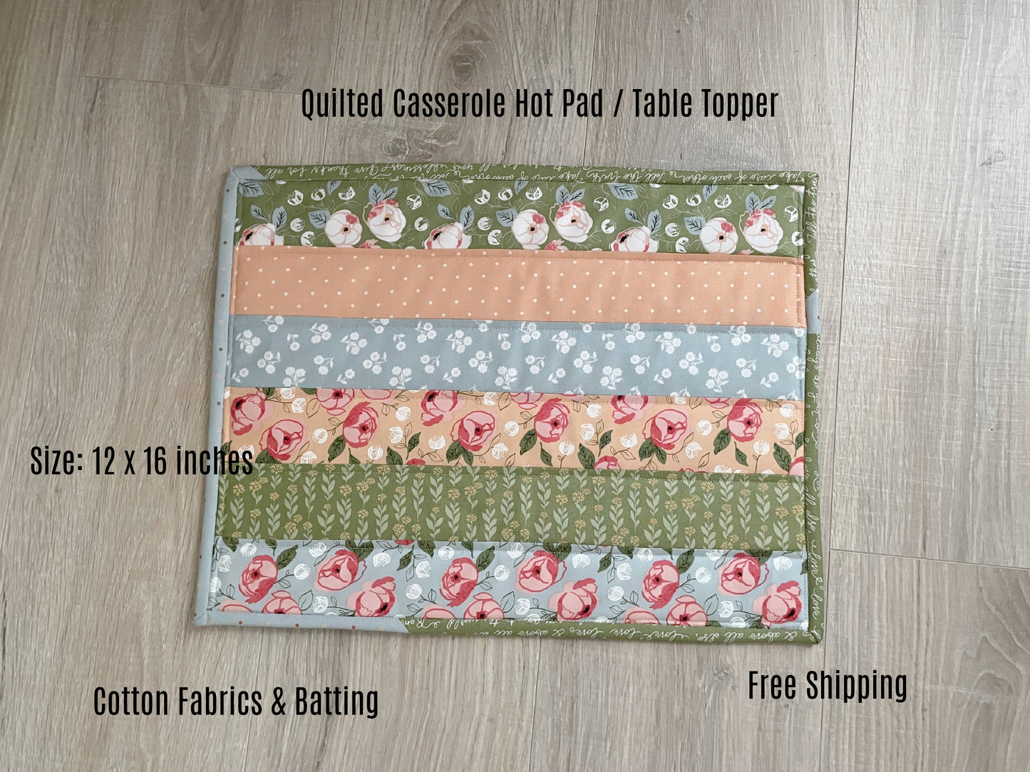 Handmade Casserole Hot Pad, Quilted Floral Kitchen Decor, Oversized Kitchen Potholder, Shabby Chic Table Topper