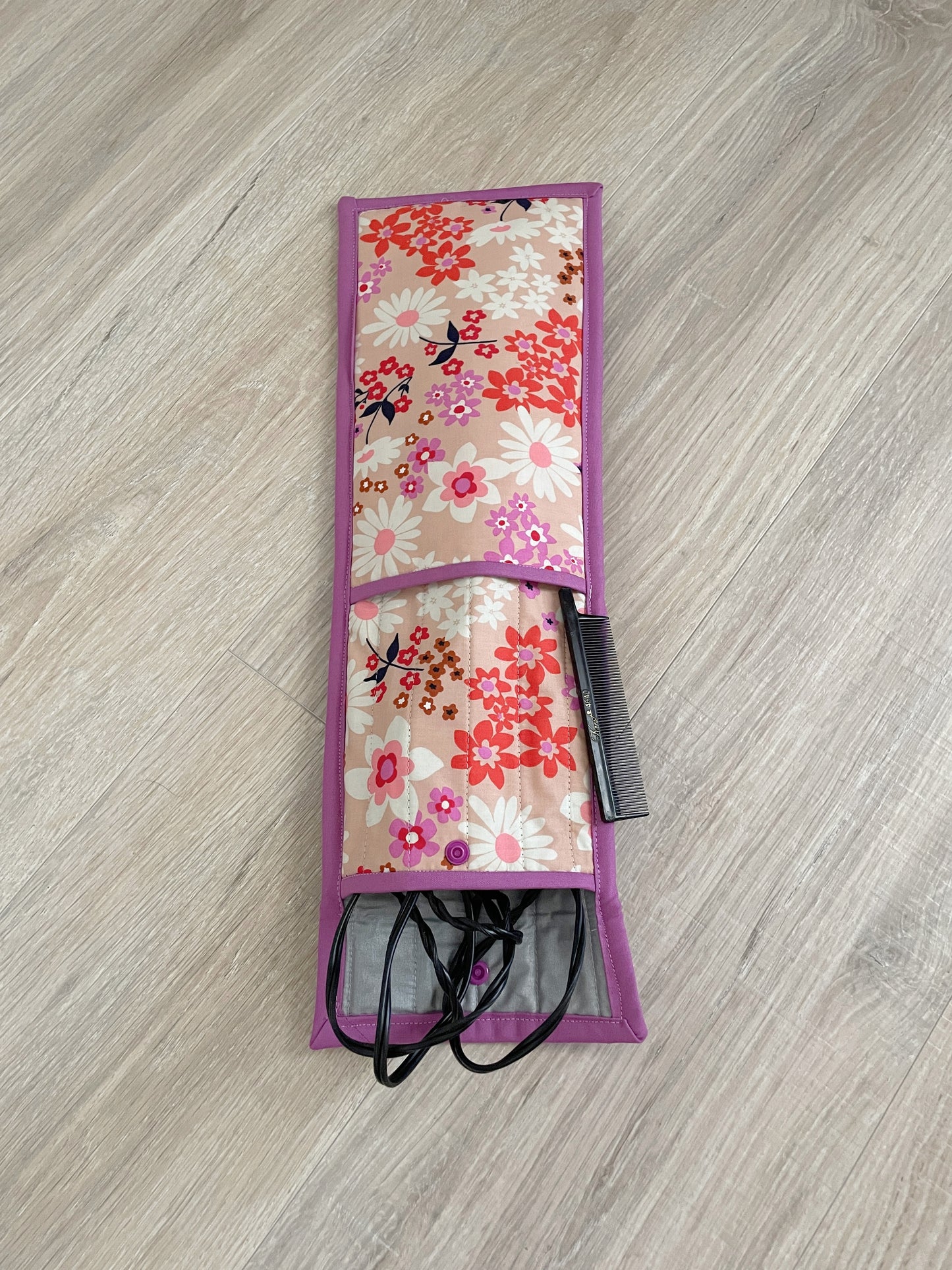 Handmade Flat Iron or Curling Iron Holder, White Daisies on Pink