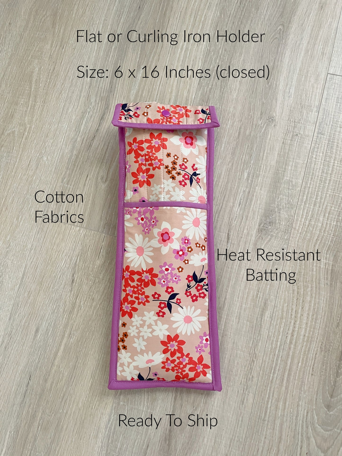 Handmade Flat Iron or Curling Iron Holder, White Daisies on Pink