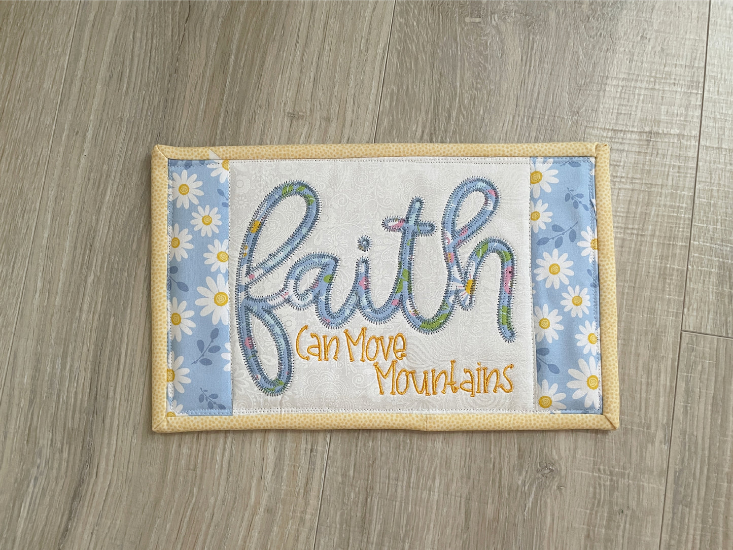 Christian Mug Rug Coaster, Quilted Mug Rug, Inspirational Desk Décor, Religious Home Décor, Faith Gift