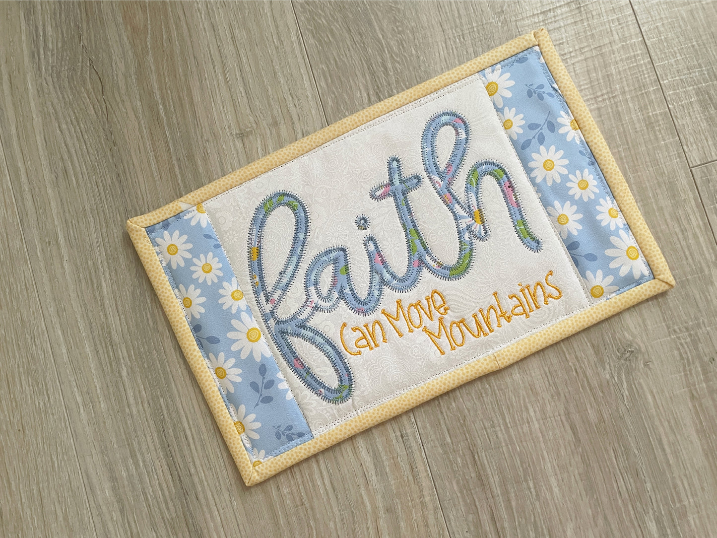 Christian Mug Rug Coaster, Quilted Mug Rug, Inspirational Desk Décor, Religious Home Décor, Faith Gift