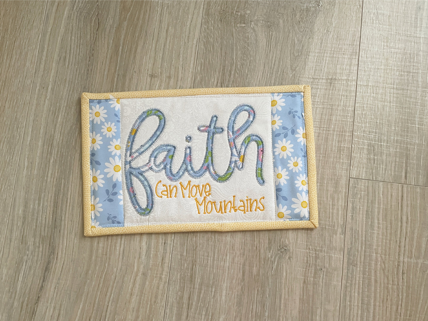 Christian Mug Rug Coaster, Quilted Mug Rug, Inspirational Desk Décor, Religious Home Décor, Faith Gift