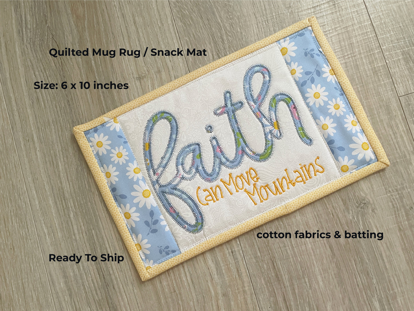 Christian Mug Rug Coaster, Quilted Mug Rug, Inspirational Desk Décor, Religious Home Décor, Faith Gift