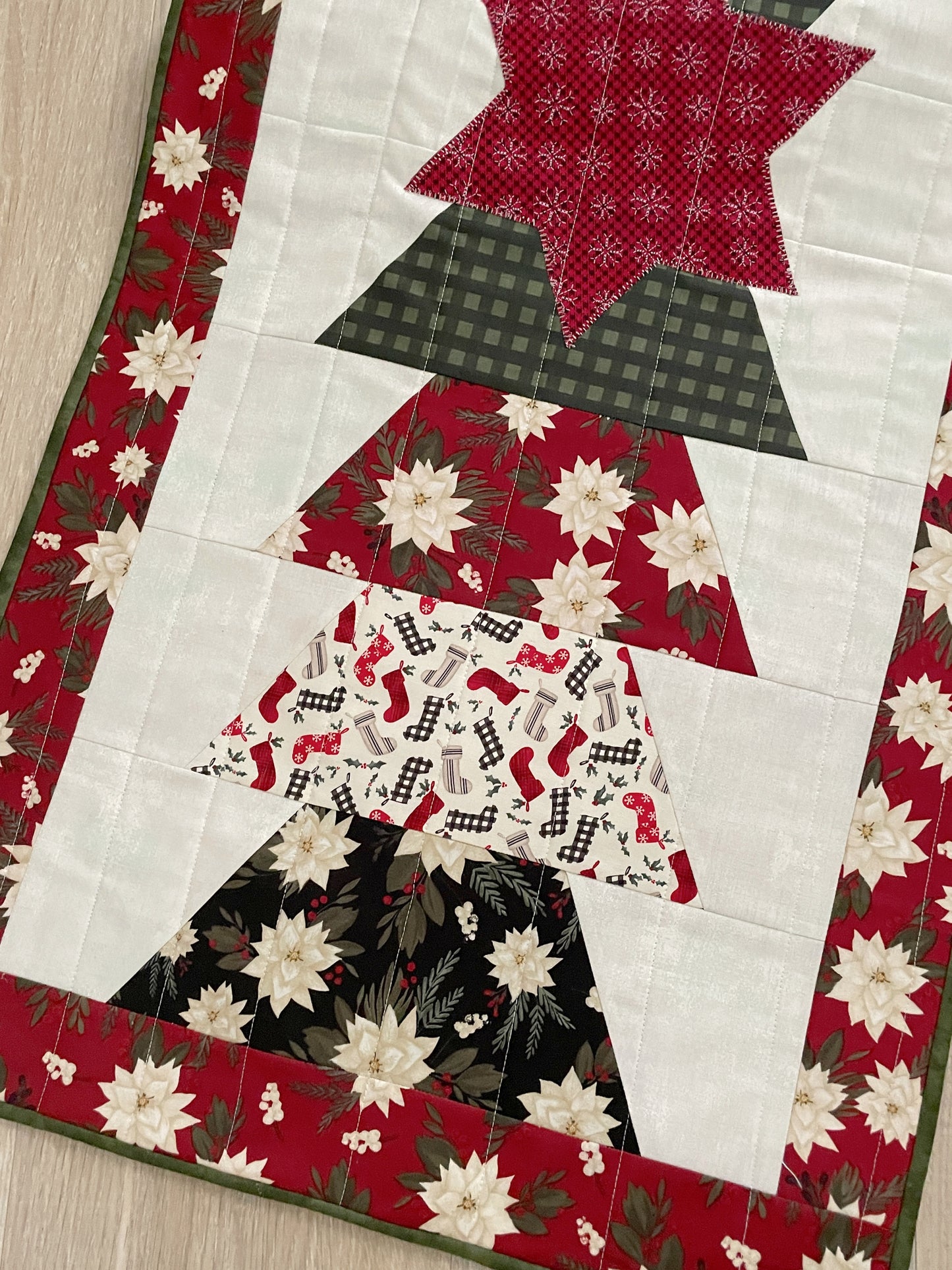 Christmas Tree Quilted Table Runner, Modern Farmhouse Table Decor, 18 x 41 Inches
