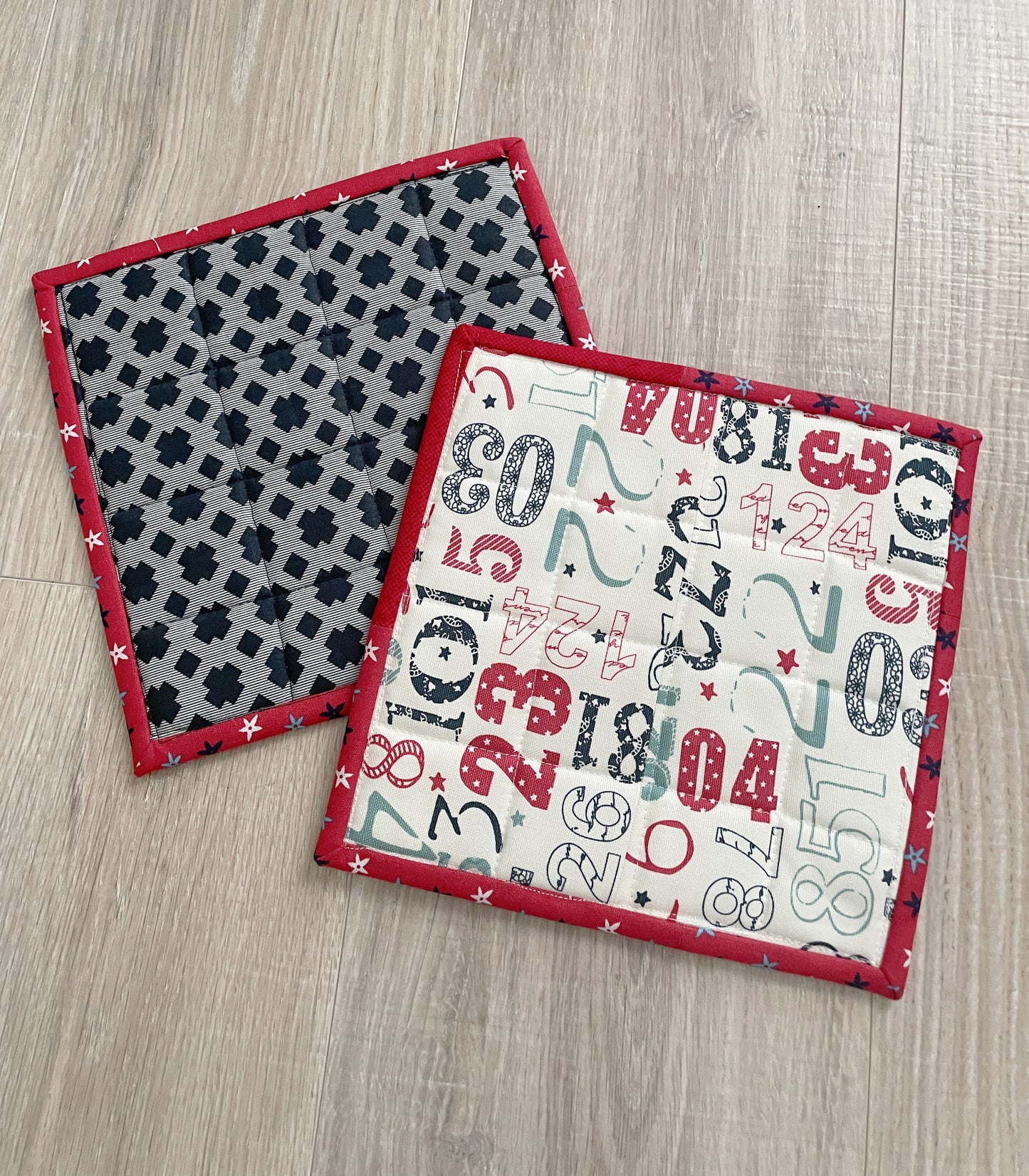 Set of 2 Large Handmade Patriotic Potholders, Quilted Hot Pads